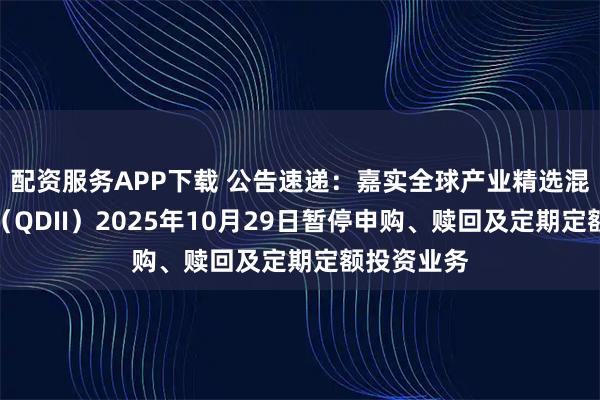 配资服务APP下载 公告速递：嘉实全球产业精选混合发起式（QDII）2025年10月29日暂停申购、赎回及定期定额投资业务