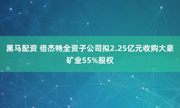 黑马配资 倍杰特全资子公司拟2.25亿元收购大豪矿业55%股权