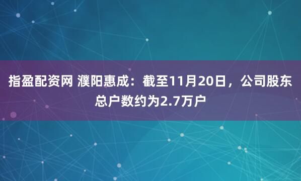 指盈配资网 濮阳惠成：截至11月20日，公司股东总户数约为2.7万户