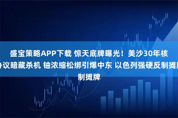 盛宝策略APP下载 惊天底牌曝光！美沙30年核协议暗藏杀机 铀浓缩松绑引爆中东 以色列强硬反制摊牌